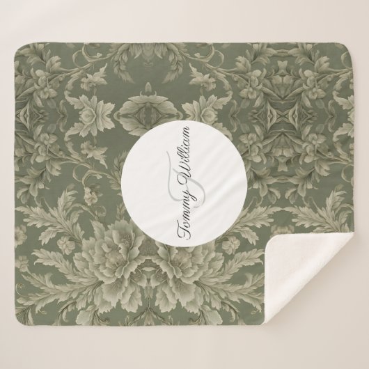 Sage Groene Flora Elegante Sherpa Deken (Voorkant (horizontaal))