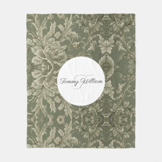 Sage Groene Flora Elegante Sherpa Deken (Voorkant)