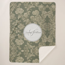 Sage Groene Flora Elegante Sherpa Deken