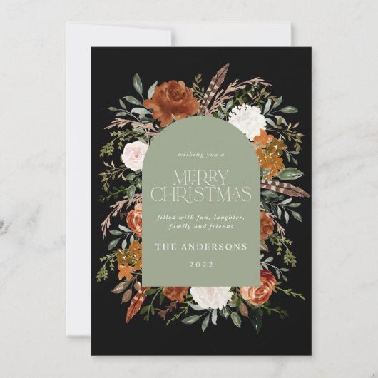 Sage groene florelegant botanische elegantaarne feestdagenkaart (Voorkant)