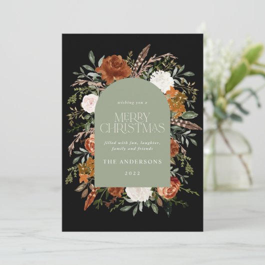 Sage groene florelegant botanische elegantaarne feestdagenkaart (Staand voorkant)