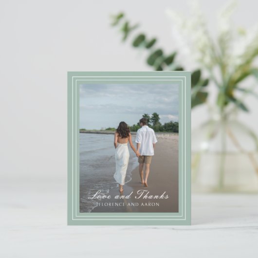 Sage Groene Foto Budget Huwelijk Dank u kaart (Staand voorkant)