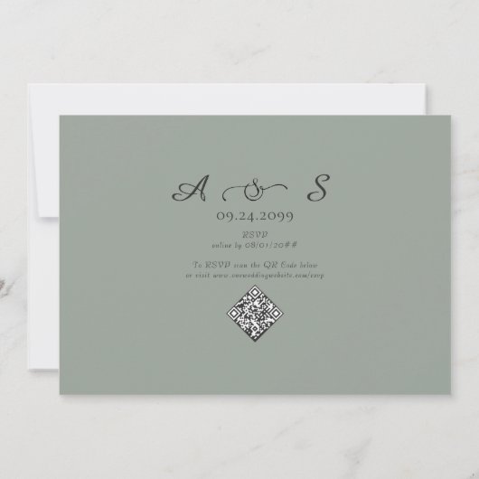 Sage Groene Foto Elegant Monogram Formele Bruiloft Kaart (Achterkant)