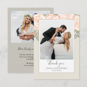 Sage Groene Foto Huwelijk Custom Blush Floral Bedankkaart