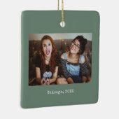 Sage Groene Foto Keepsake Kerstmis Keramisch Ornament (Rechts)