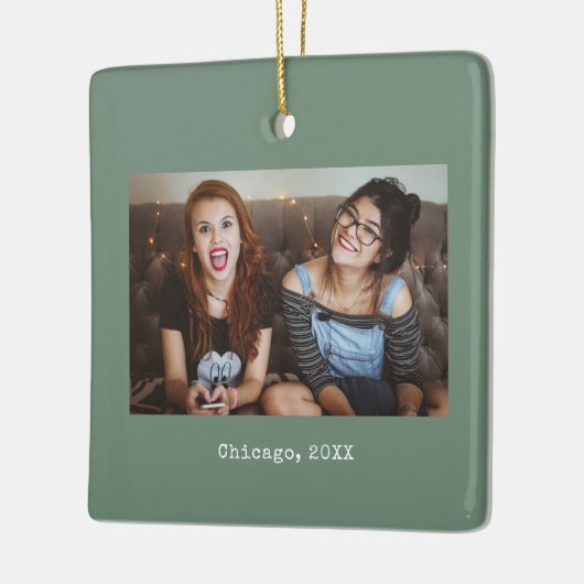 Sage Groene Foto Keepsake Kerstmis Keramisch Ornament (Links)