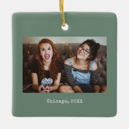 Sage Groene Foto Keepsake Kerstmis Keramisch Ornament