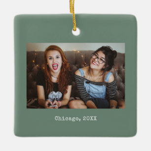 Sage Groene Foto Keepsake Kerstmis Keramisch Ornament