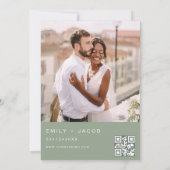 Sage Groene Foto QR code Bruiloft Minimalist Kaart (Achterkant)