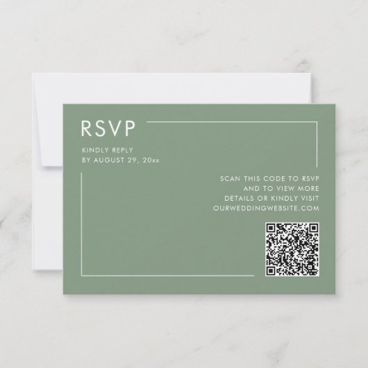 Sage Groene Foto QR Code Bruiloft RSVP Behuizing Kaart (Voorkant)