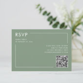 Sage Groene Foto QR Code Bruiloft RSVP Behuizing Kaart (Staand voorkant)