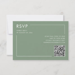 Sage Groene Foto QR Code Bruiloft RSVP Behuizing Kaart