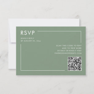 Sage Groene Foto QR Code Bruiloft RSVP Behuizing Kaart