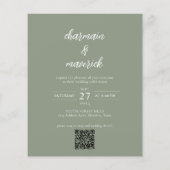Sage Groene Foto QR Code Budget Bruiloft Uitnodigi Flyer (Achterkant)