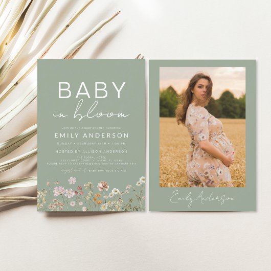 Sage Groene Foto Wildflower Baby in Bloom Shower Kaart