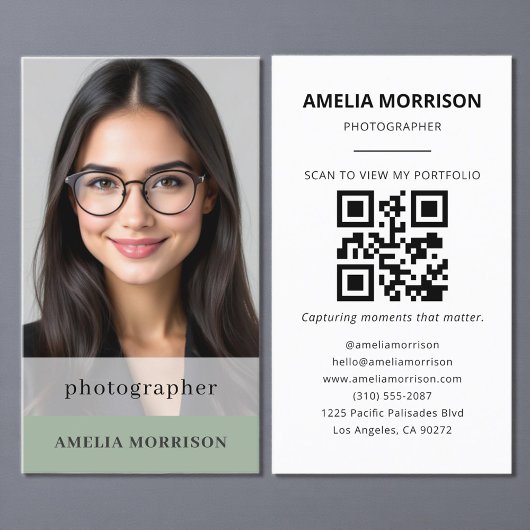 Sage Groene Fotograaf QR Code Foto Modern Visitekaartje