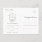 Sage Groene Franse Bloemenkam Trouwen Dank u Briefkaart (Achterkant)