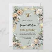 Sage groene gele bloemen goud luxe verjaardag kaart (Voorkant)