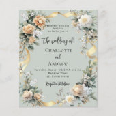 Sage groene gele bloemen gouden bruiloft uitnodigi (Voorkant)