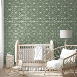 Sage Groene Geometrische Starburst Patroon Wallpap Behang