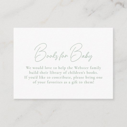 Sage groene gingham eenvoudige boeken voor baby sh informatiekaartje (Voorkant)