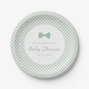 Sage groene gingham gestippeld stropdas baby showe papieren bordje