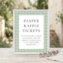 Sage Groene Gingham Luier Raffle Baby Shower Bord Poster