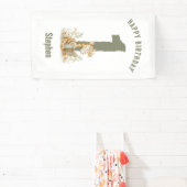 Sage Groene Giraffe Gelukkig 1e Verjaardag Spandoek (Insitu)