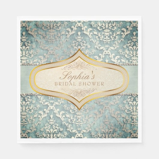 Sage Groene Glimmer Damask Bruiloft Vrijgezellenfe Servet (Voorkant)