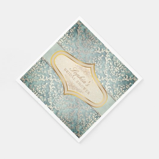 Sage Groene Glimmer Damask Bruiloft Vrijgezellenfe Servet (Hoek)