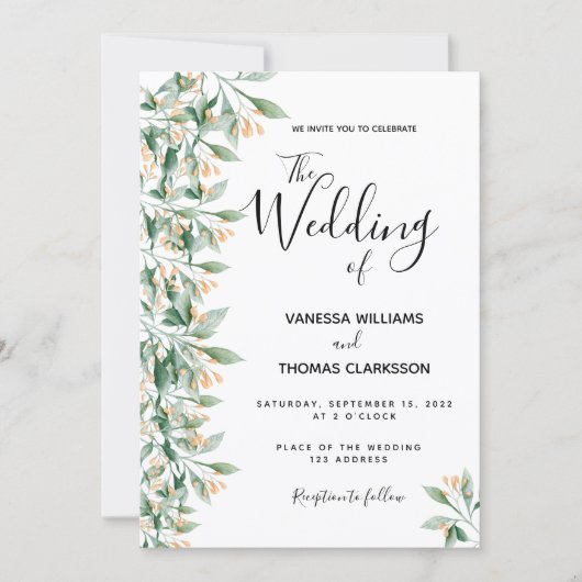 Sage groene gouden botanische bruiloft kaart (Voorkant)