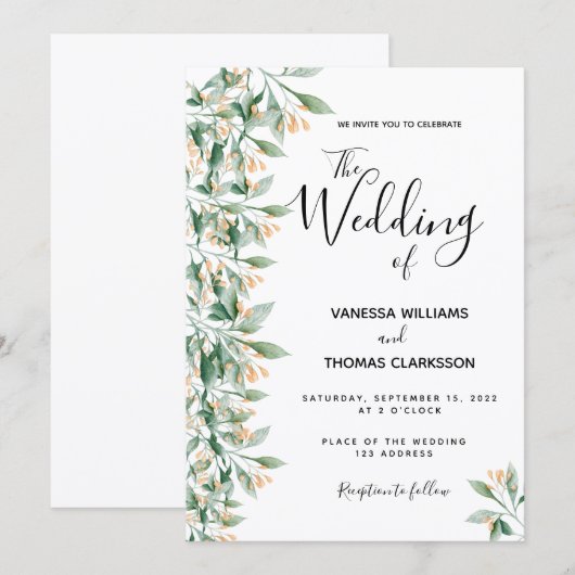 Sage groene gouden botanische bruiloft kaart (Voorkant / Achterkant)