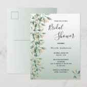 Sage groene gouden florale bridale doucheuitnodigi briefkaart (Voorkant / Achterkant)