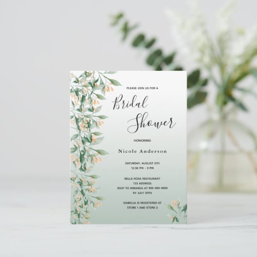 Sage groene gouden florale bridale doucheuitnodigi briefkaart (Staand voorkant)