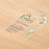 Sage groene gouden ivoor bloemenkrans maanboog bab acryl uitnodigingen (Laagn)