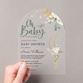 Sage groene gouden ivoor bloemenkrans maanboog bab acryl uitnodigingen (Insitu (Draagbaar))