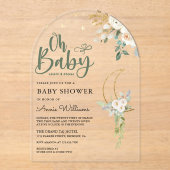 Sage groene gouden ivoor bloemenkrans maanboog bab acryl uitnodigingen (Voorkant)