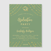Sage groene gouden sterren afstudeerfeest luxe magnetische uitnodiging (Voorkant)