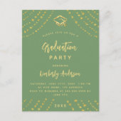 Sage groene gouden sterren afstudeerfeest modern j uitnodiging briefkaart (Voorkant)
