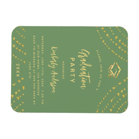 Sage groene gouden sterren afstudeerfeest uitnodig magneet (Horizontaal)