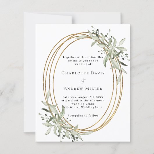 Sage groene groen groen goud lijst huwelijksuitnod (Voorkant)