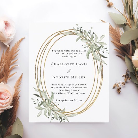 Sage groene groen groen goud lijst huwelijksuitnod