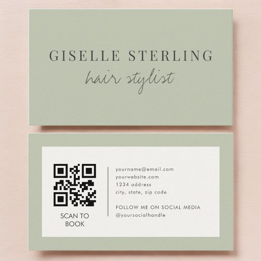 Sage Groene Haarstylist QR-code Visitekaartje