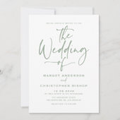 Sage Groene Hand Geletterde Kalligrafie Bruiloft Kaart (Voorkant)