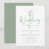 Sage Groene Hand Geletterde Kalligrafie Bruiloft Kaart (Voorkant / Achterkant)