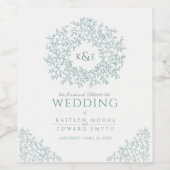 Sage groene hand getekend blad monogram kunst brui wijn etiket (Enkel label)