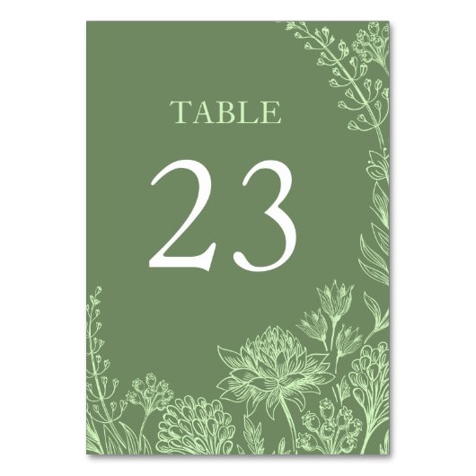 Sage Groene Hand Getrokken Bloemen Huwelijk Kaart (Voorkant)