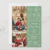 Sage Groene Hand Getrokken Iconen Kerstmis 2 Foto Feestdagenkaart (Voorkant)
