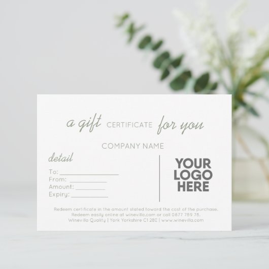 Sage Groene Handschrift Zakelijk Gift met Logo (Staand voorkant)