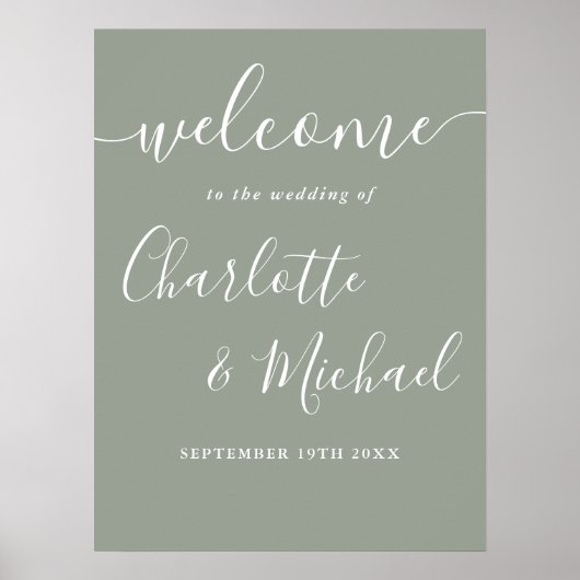 Sage Groene Handtekening Script Bruiloft Welkomstb Poster (Voorkant)